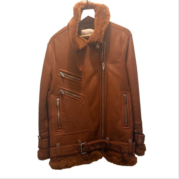 The Arrivals Moya Leather & Shearling Trim Jacket Brown- Size Large - Picture 13 of 13